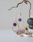 Amethyst Silver Plated Round Wire Earring Designs by Nature Gems