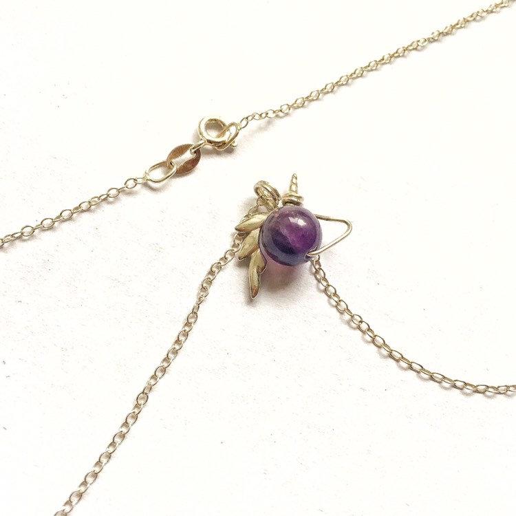 Amethyst unicorn charm necklace with sterling silver chain, natural amethyst bead, minimalist design