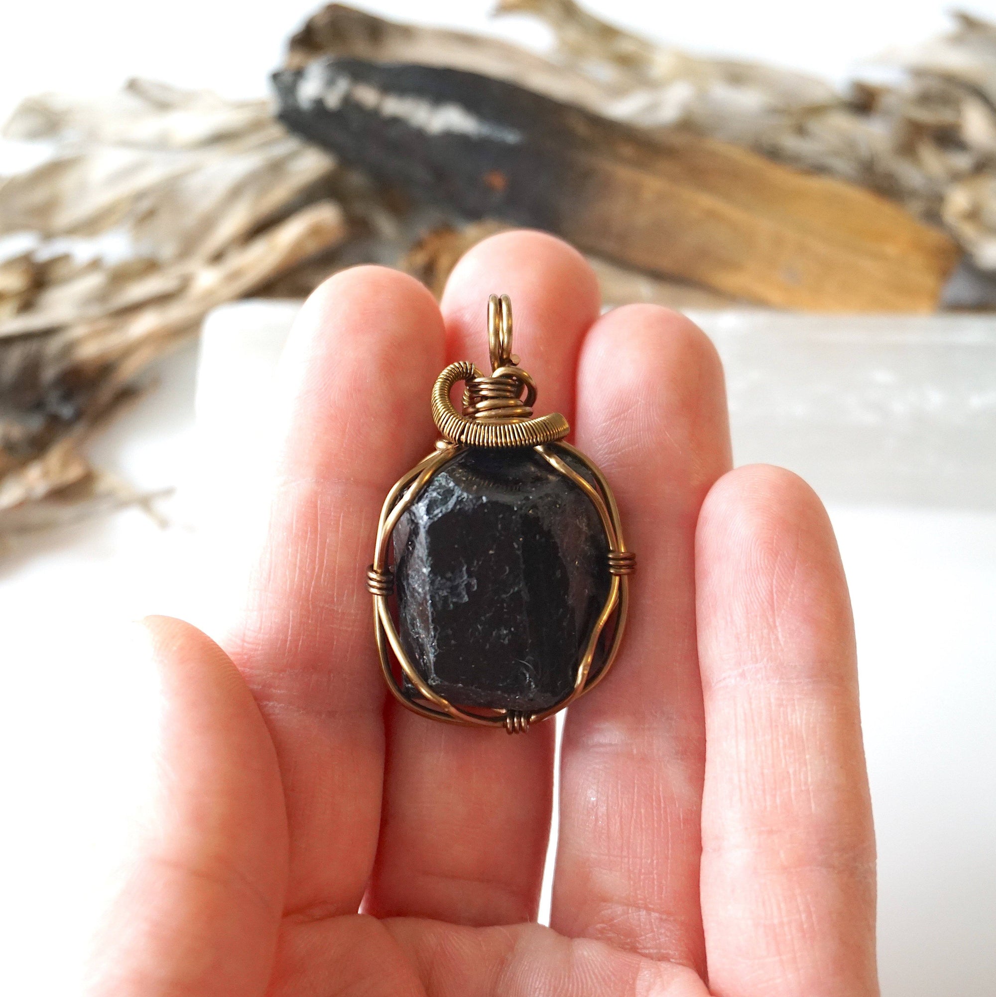 Raw Black Tourmaline Necklace Antique Bronze - Main Image