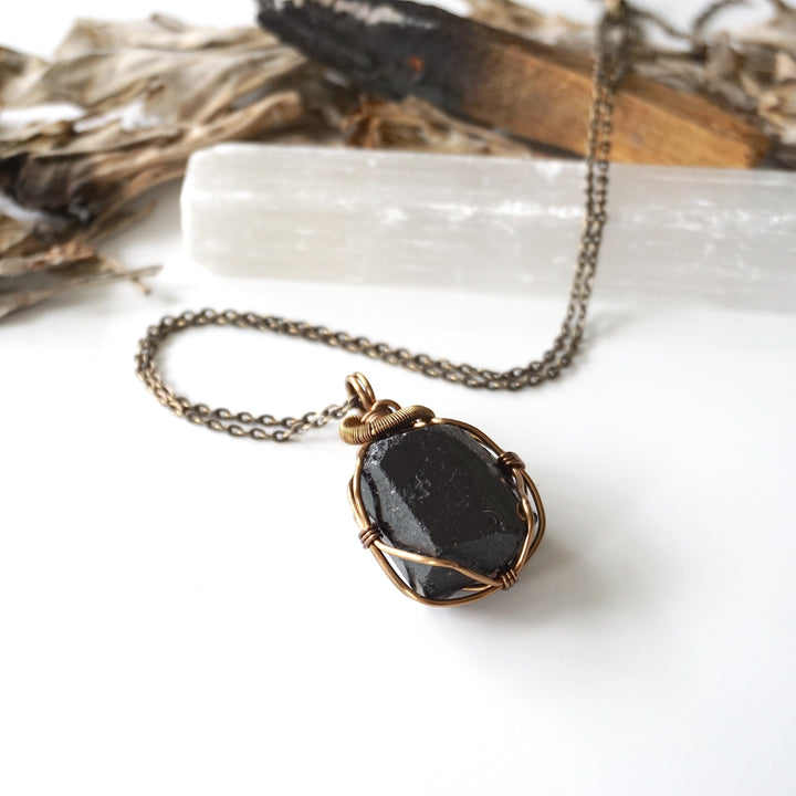 Antique Bronze Black Tourmaline Necklace - October Birthstone DesignsbyNatureGems