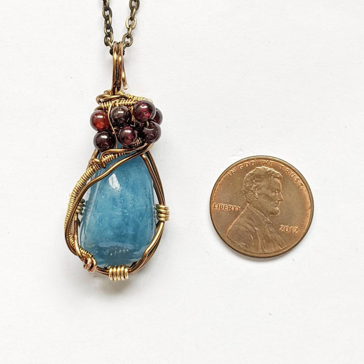 Aquamarine and Garnet Necklace - Antique Bronze DesignsbyNatureGems