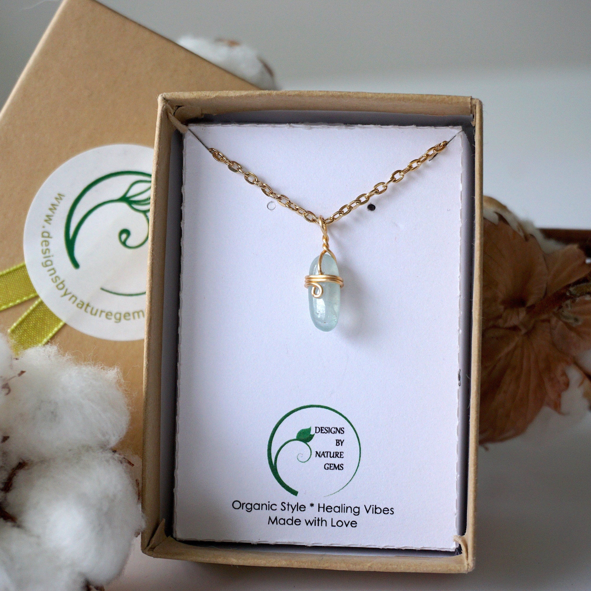 Aquamarine Charm Necklace - Gold-Plated Designs by Nature Gems