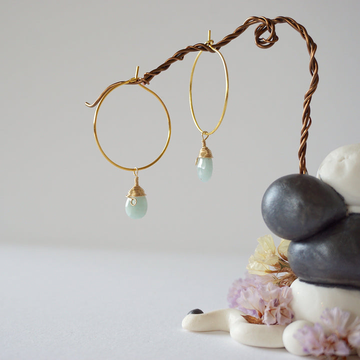 Aquamarine Gold Plated Hoop Earring Designs by Nature Gems