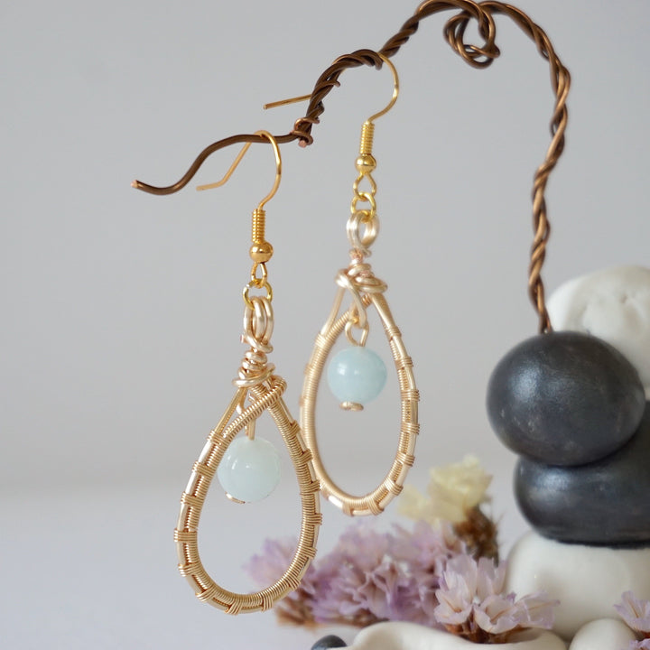 Aquamarine Gold Plated Round Wire Earring Designs by Nature Gems