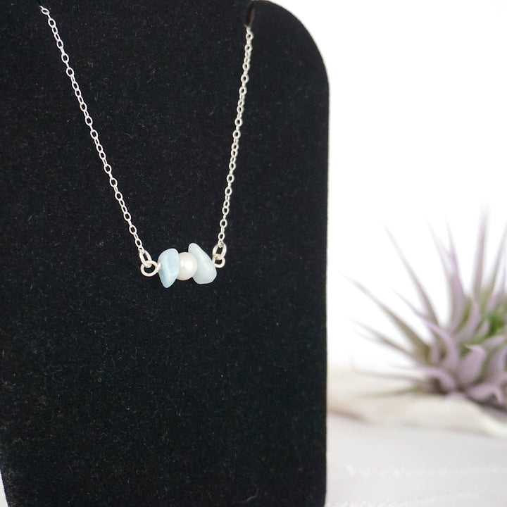 Aquamarine & Pearl - Charm Necklace Designs by Nature Gems