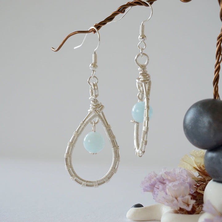 Aquamarine Silver Plated Round Wire Earring Designs by Nature Gems