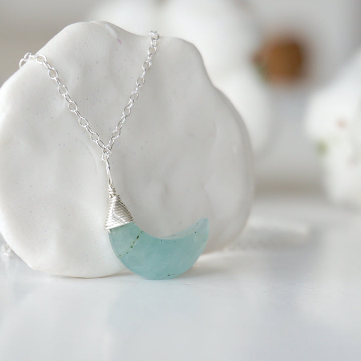 Aquamarine Sterling Silver Moon Necklace Designs by Nature Gems