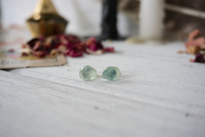 AURA STUD EARRINGS COLLECTION - Green Fluorite Crystal Earrings Designs by Nature Gems