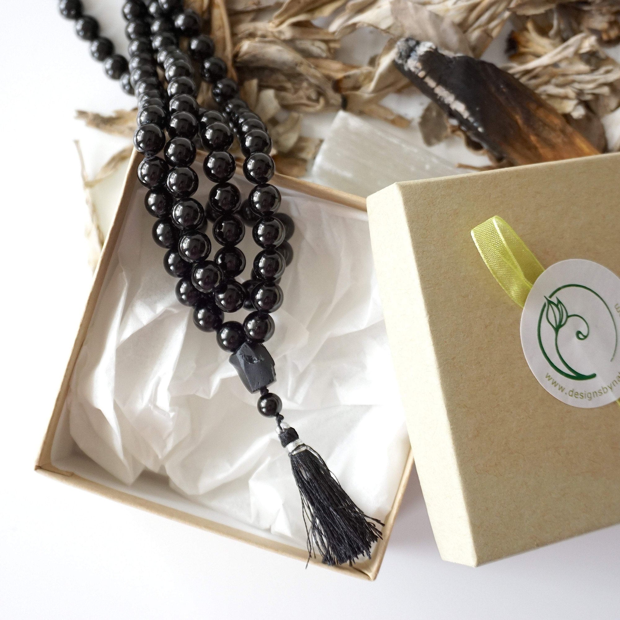 Black Tourmaline Mala Necklace DesignsbyNatureGems