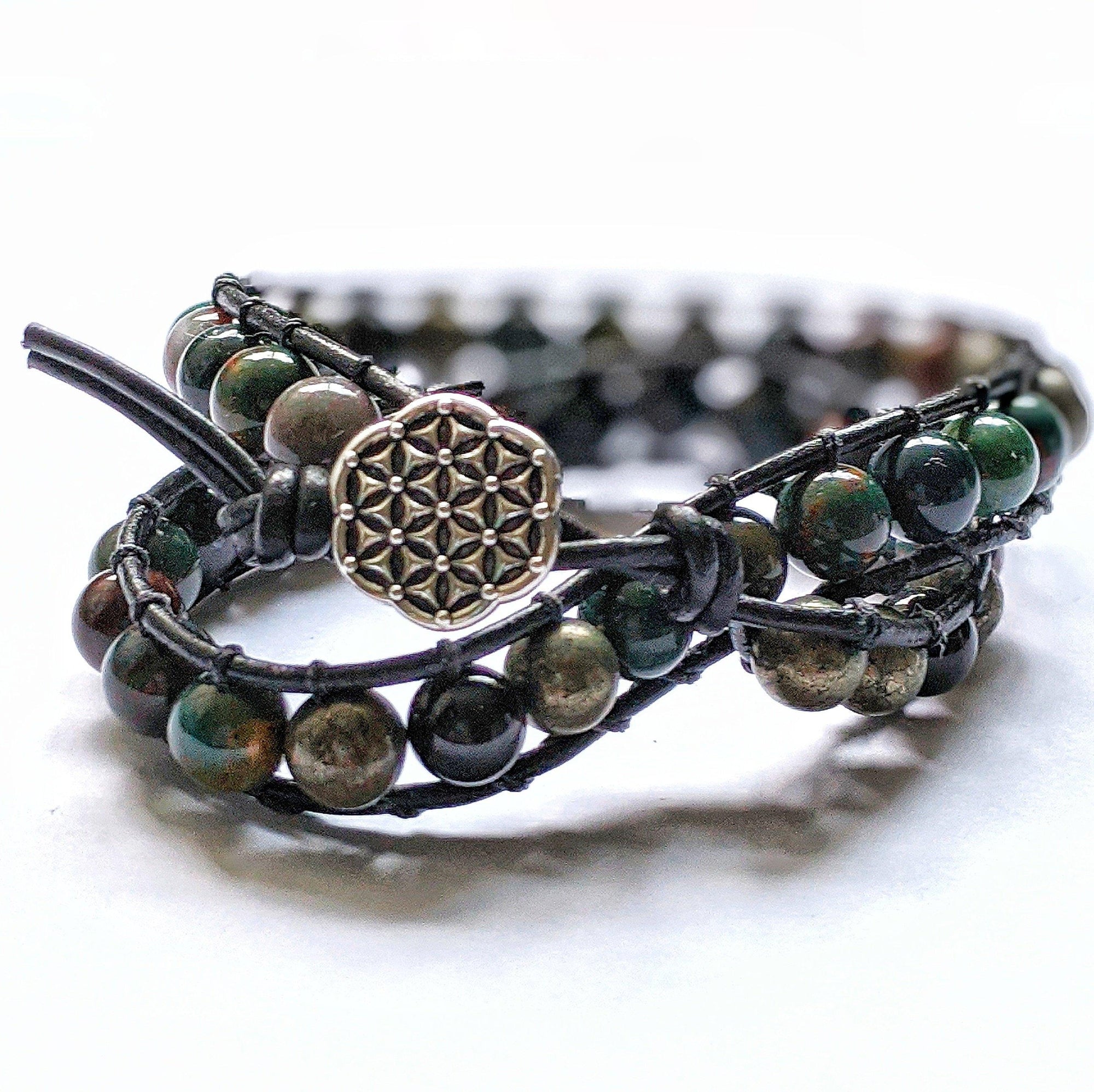 Bloodstone and Pyrite Wrap Bracelet DesignsbyNatureGems