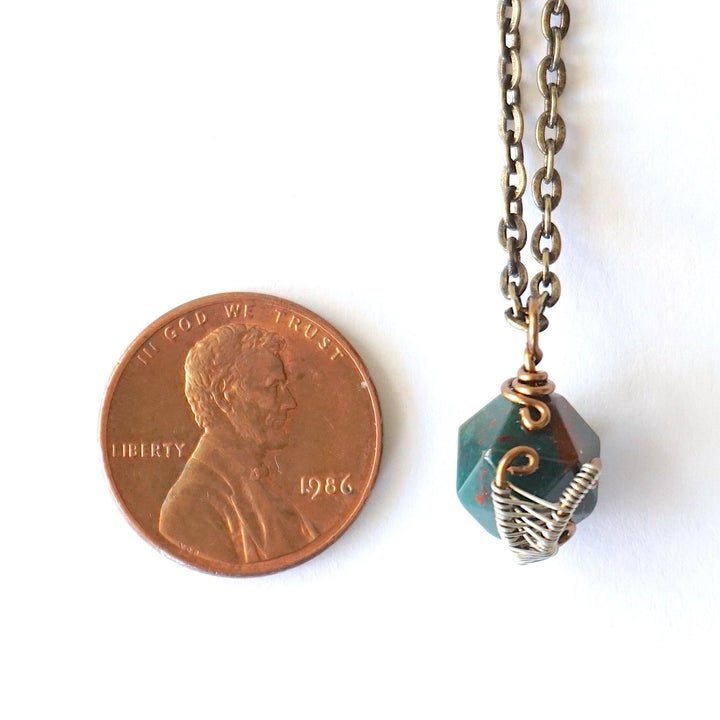 Size Comparison to a Penny Bloodstone Healing Crystal Charm Necklace - March Birthstone Necklace 