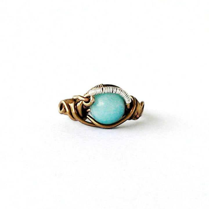 Blue Amazonite Healing Crystal Statement Ring in Antique Bronze DesignsbyNatureGems