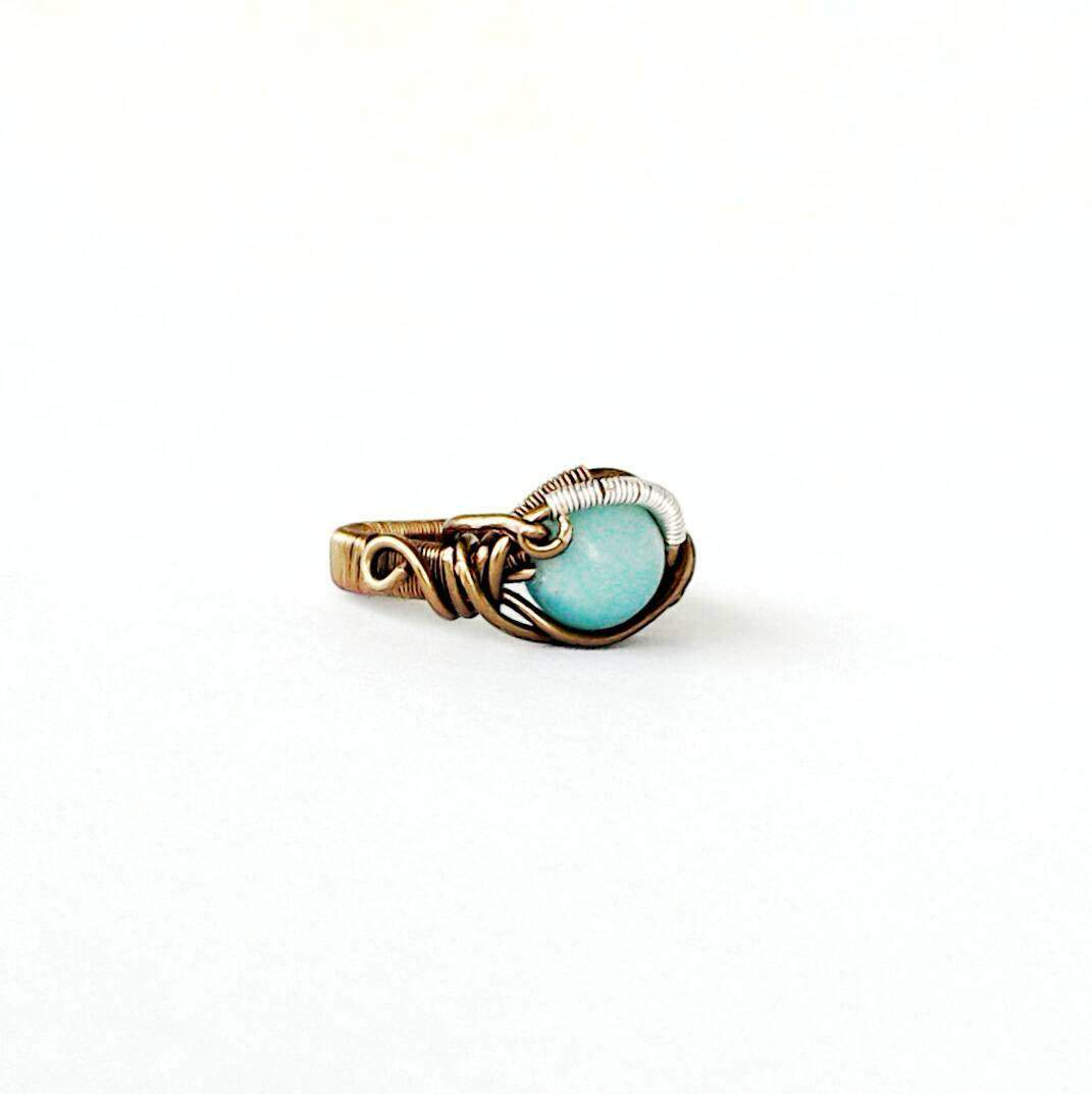 Amazonite and bronze statement selling ring