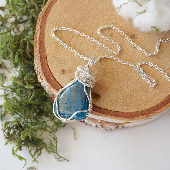 Blue Apatite Necklace - Sterling Silver Plated Designs by Nature Gems