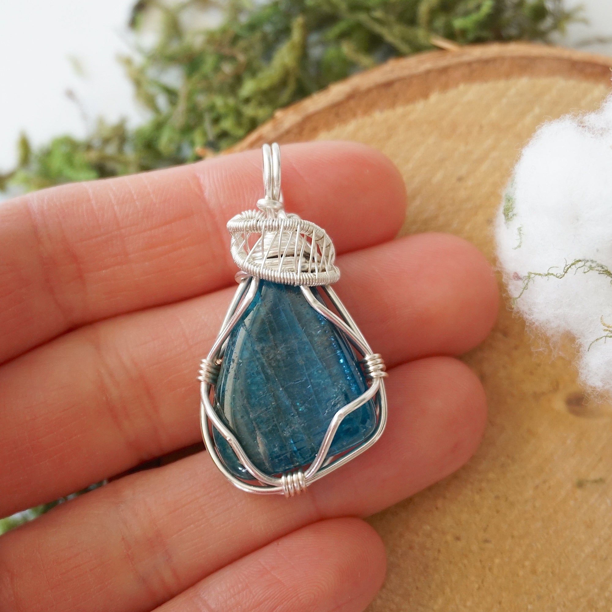 Blue Apatite Necklace - Sterling Silver Plated Designs by Nature Gems