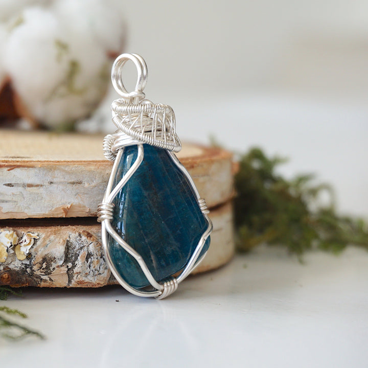 Blue Apatite Necklace - Sterling Silver Plated Designs by Nature Gems