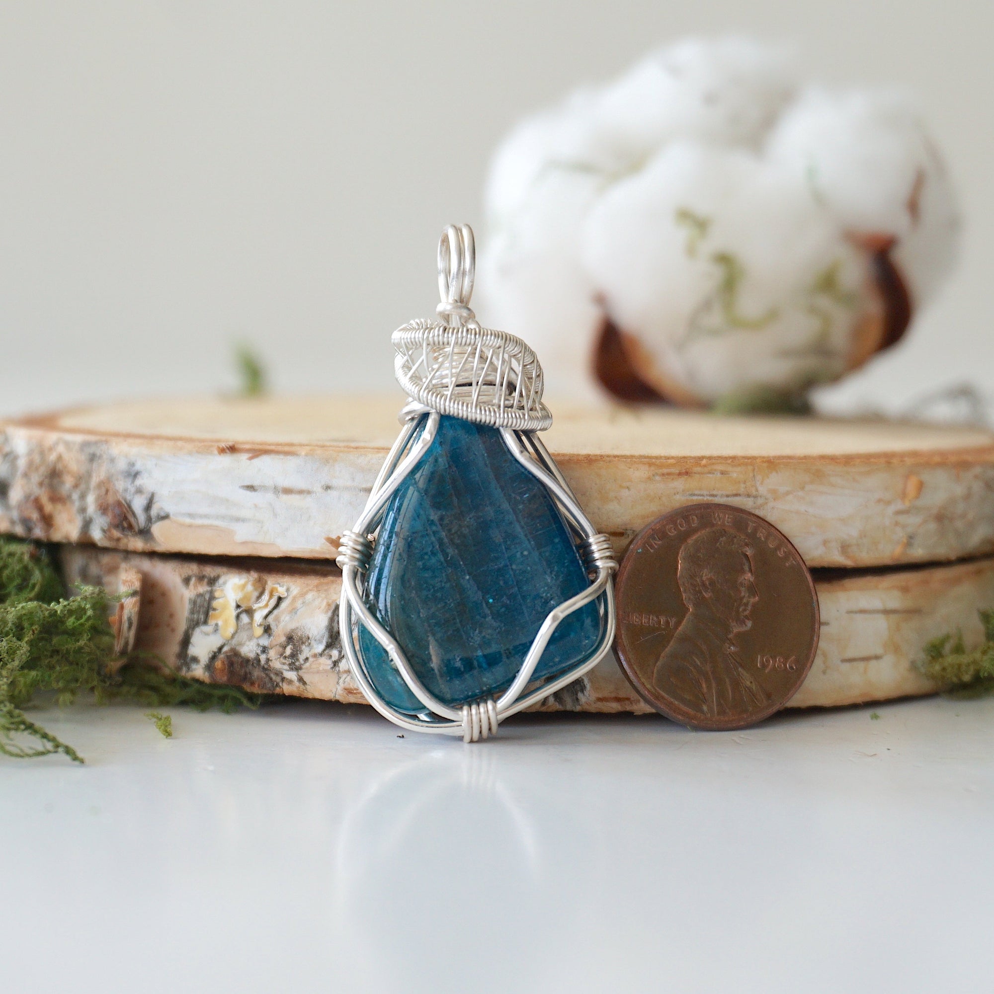 Blue Apatite Necklace - Sterling Silver Plated Designs by Nature Gems