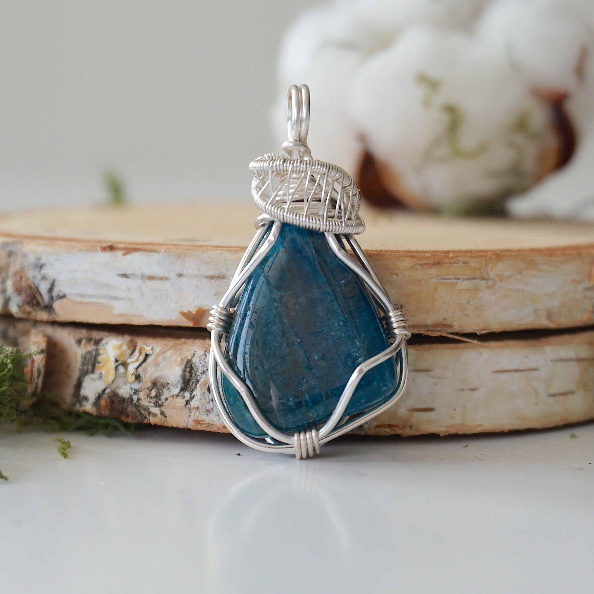 Blue Apatite Necklace - Sterling Silver Plated Designs by Nature Gems