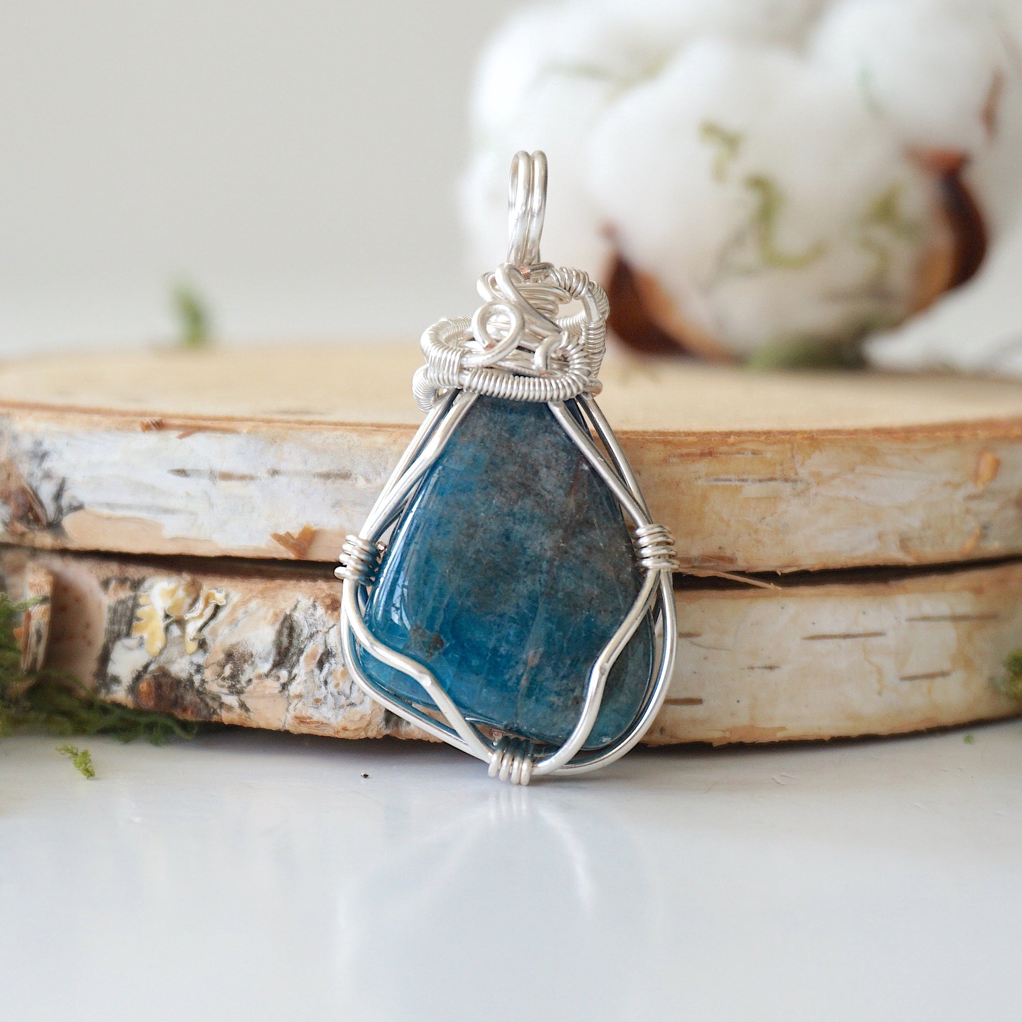 Blue Apatite Necklace - Sterling Silver Plated Designs by Nature Gems