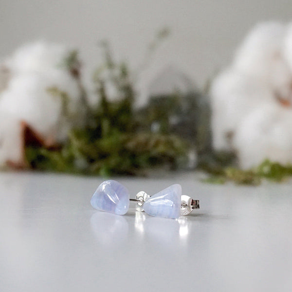 Blue Lace Agate Stud Earrings - Sterling Silver Designs by Nature Gems
