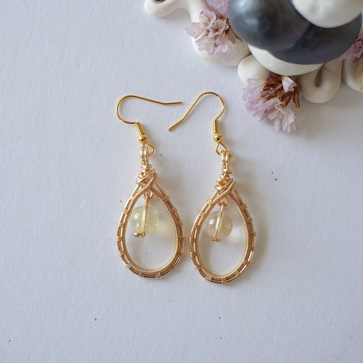 Citrine Gold Plated Round Wire Earring Designs by Nature Gems