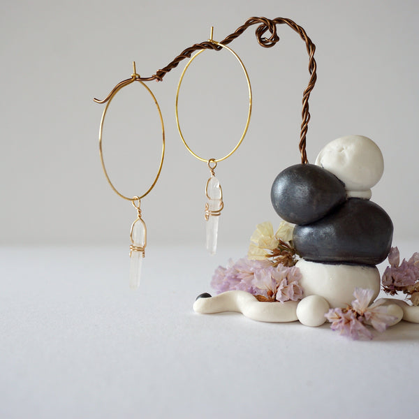 Clear Quartz Gold Plated Hoop Earring Designs by Nature Gems