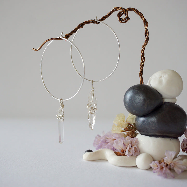 Clear Quartz Silver Plated Hoop Earring Designs by Nature Gems