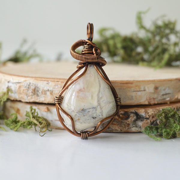 Common Opal Pendant Necklace - Antique Brass Designs by Nature Gems