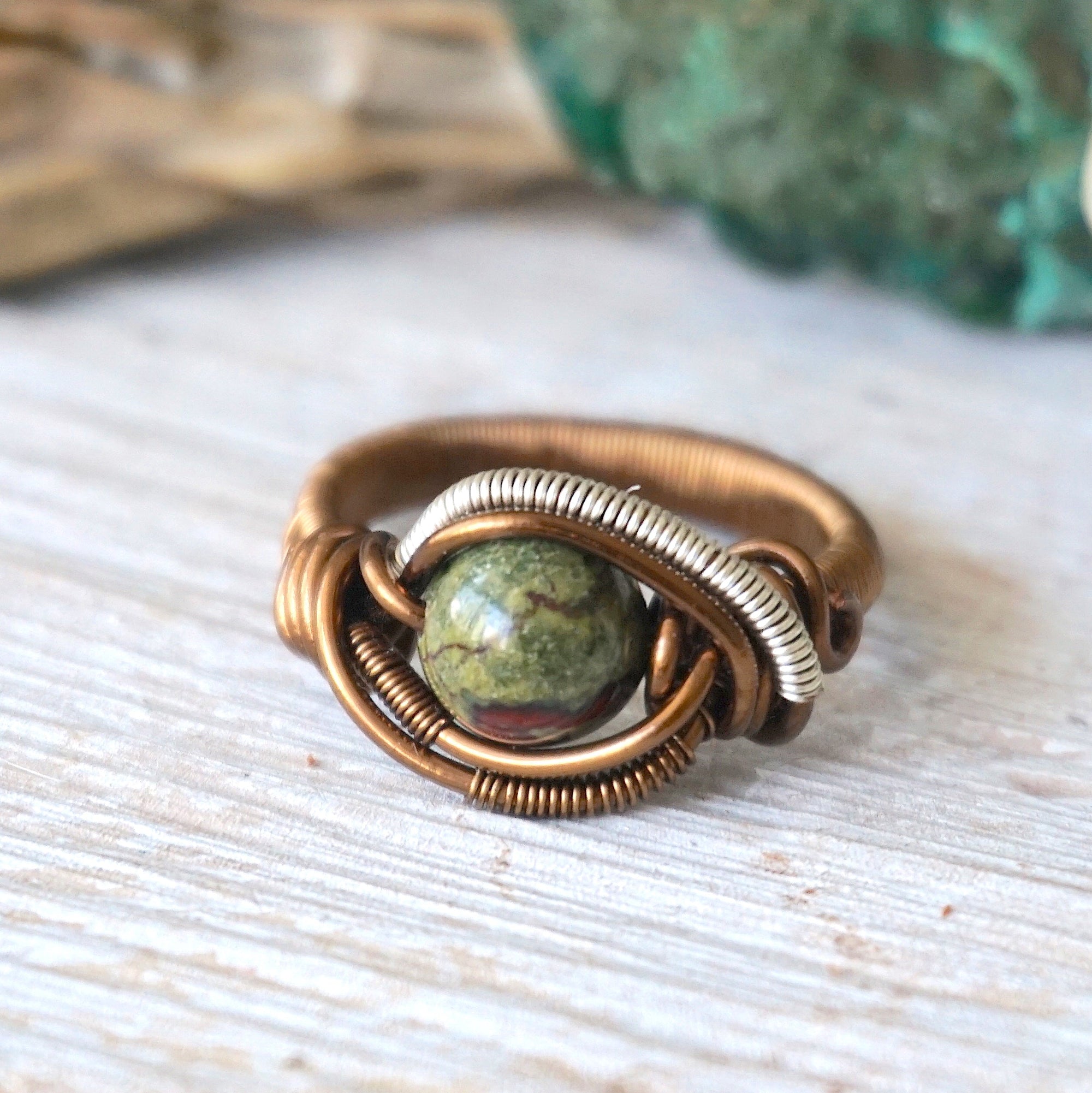 Dragon’s Blood Ring - Antique Bronze Wire Wrapped DesignsbyNatureGems