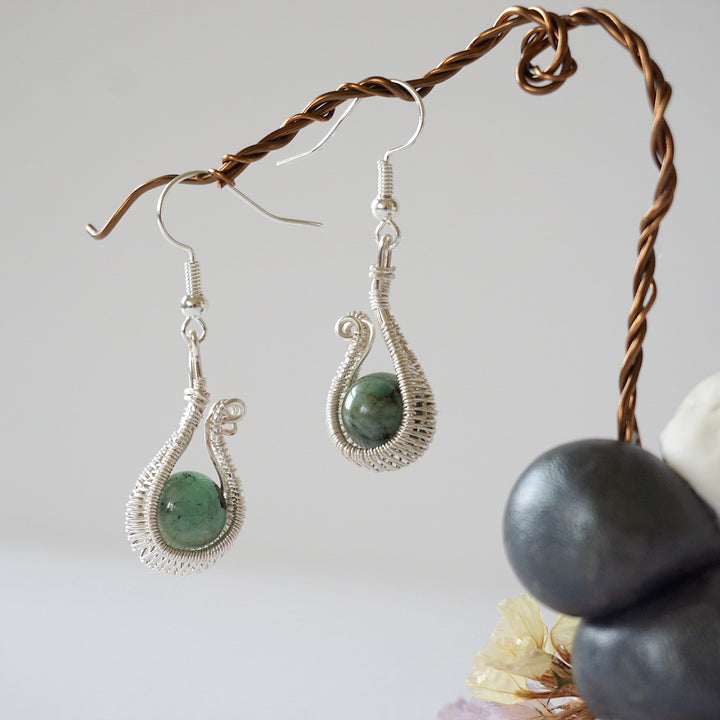 Emerald Silver Plated Drop U-Shape Earring Designs by Nature Gems