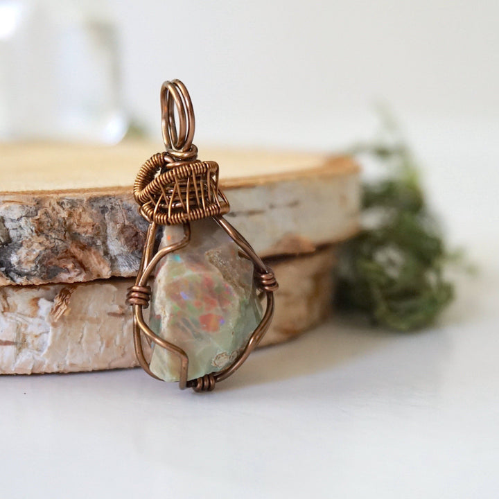 Fire Opal Pendant Necklace - Antique Bronze Designs by Nature Gems