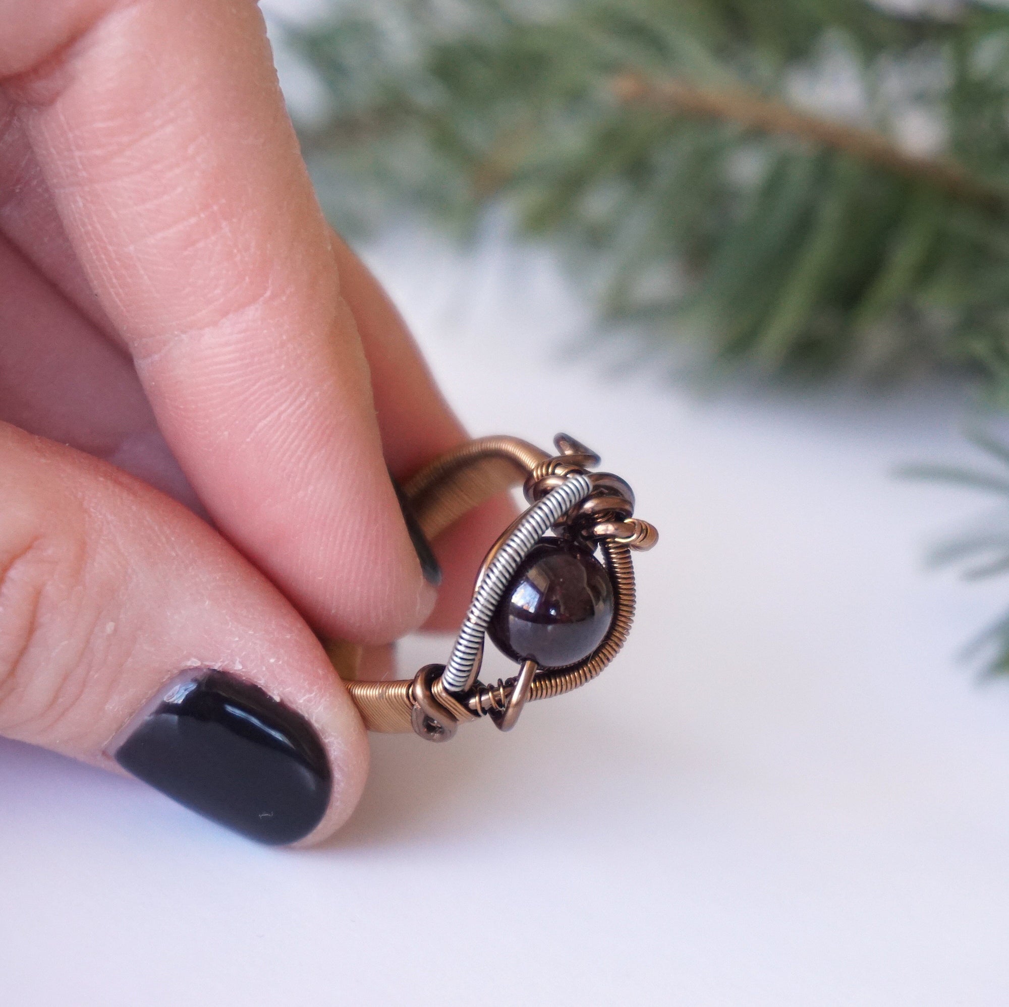 Garnet Crystal Ring - Antique Bronze DesignsbyNatureGems