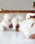 Garnet Drop Earrings - 14k Gold Filled Metal Designs by Nature Gems