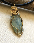 Gold and Antique Bronze Wire Wrapped Raw Green Kyanite Pendant Necklace DesignsbyNatureGems