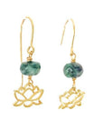 Gold Lotus and Raw Emerald Drop Earrings DesignsbyNatureGems