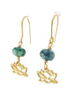 Gold Lotus and Raw Emerald Drop Earrings DesignsbyNatureGems