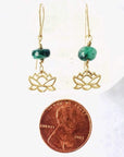 Gold Lotus and Raw Emerald Drop Earrings DesignsbyNatureGems