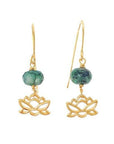 Gold Lotus and Raw Emerald Drop Earrings DesignsbyNatureGems