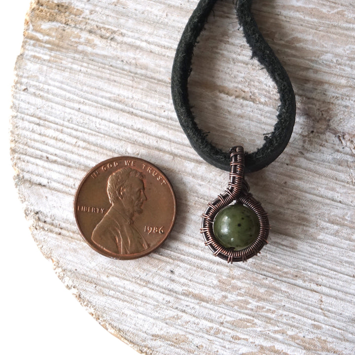 Green Jade Charm Necklace - Antiqued Copper Designs by Nature Gems