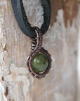 Green Jade Charm Necklace - Antiqued Copper Designs by Nature Gems