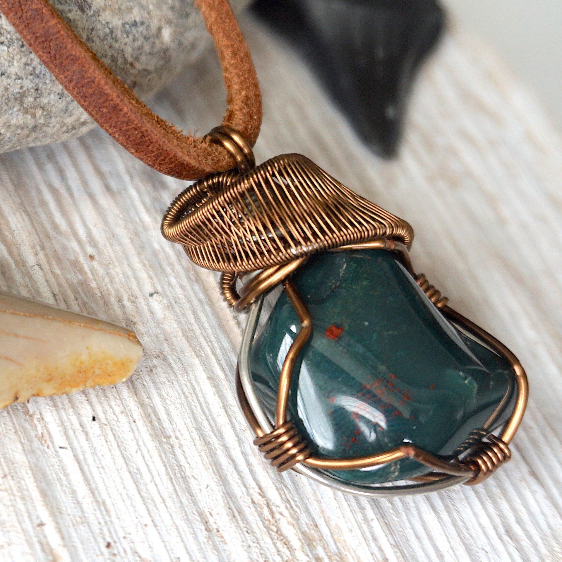 Raw Bloodstone Crystal Necklace -Antique Bronze