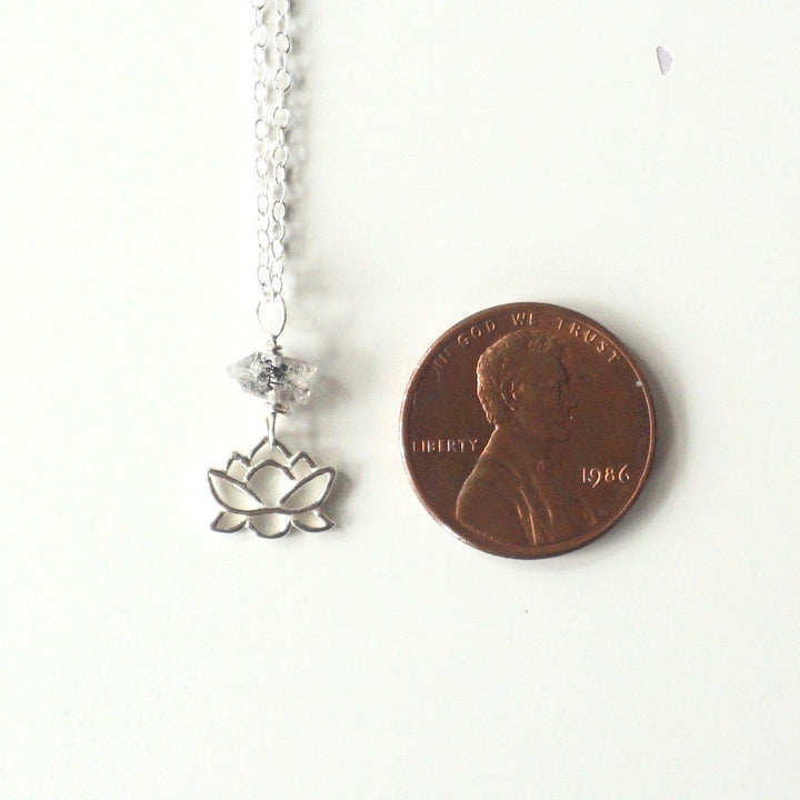 Herkimer Diamond Lotus Charm Pendant - Sterling Silver Necklace DesignsbyNatureGems