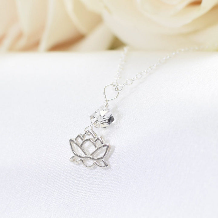 Herkimer Diamond Lotus Charm Pendant - Sterling Silver Necklace DesignsbyNatureGems