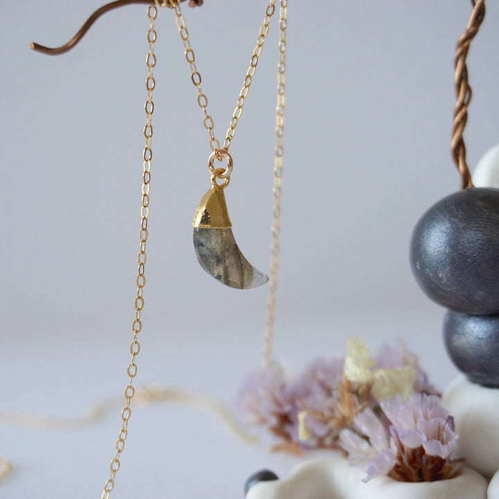 Labradorite 14K Gold Moon Charm Necklace Designs by Nature Gems