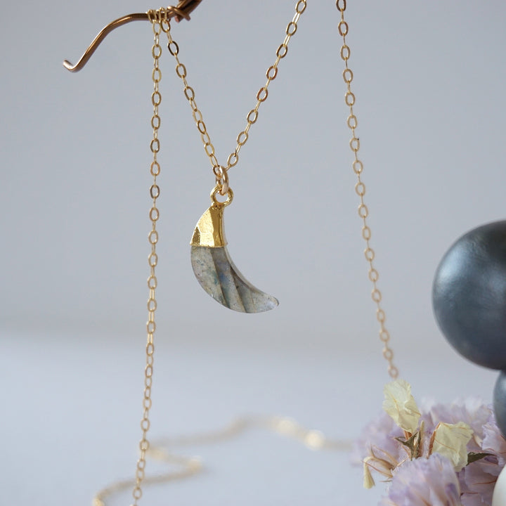 Labradorite 14K Gold Moon Charm Necklace Designs by Nature Gems