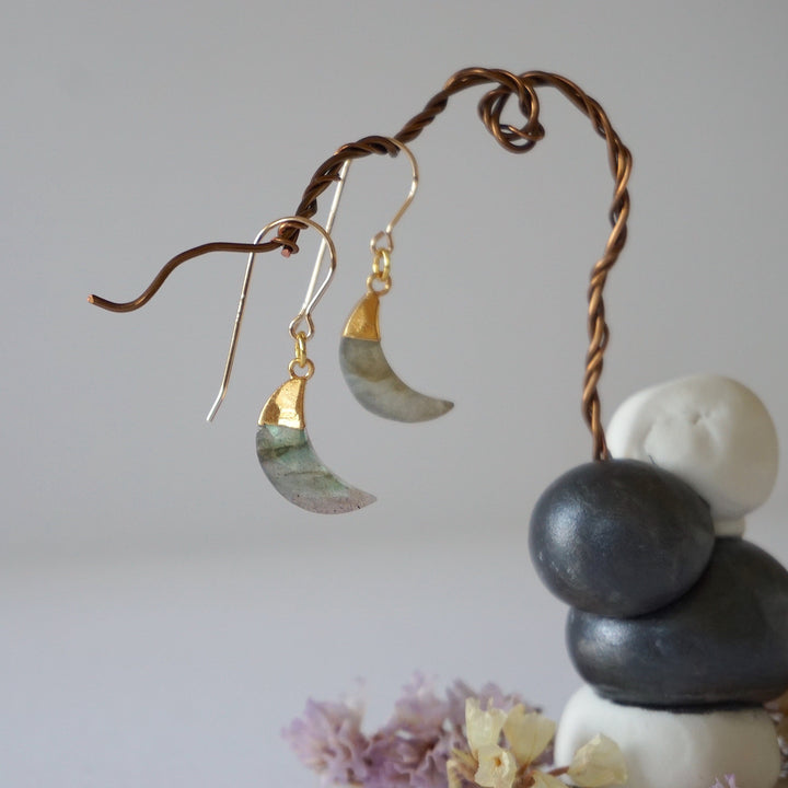 Labradorite 14K Gold Moon Earring Designs by Nature Gems