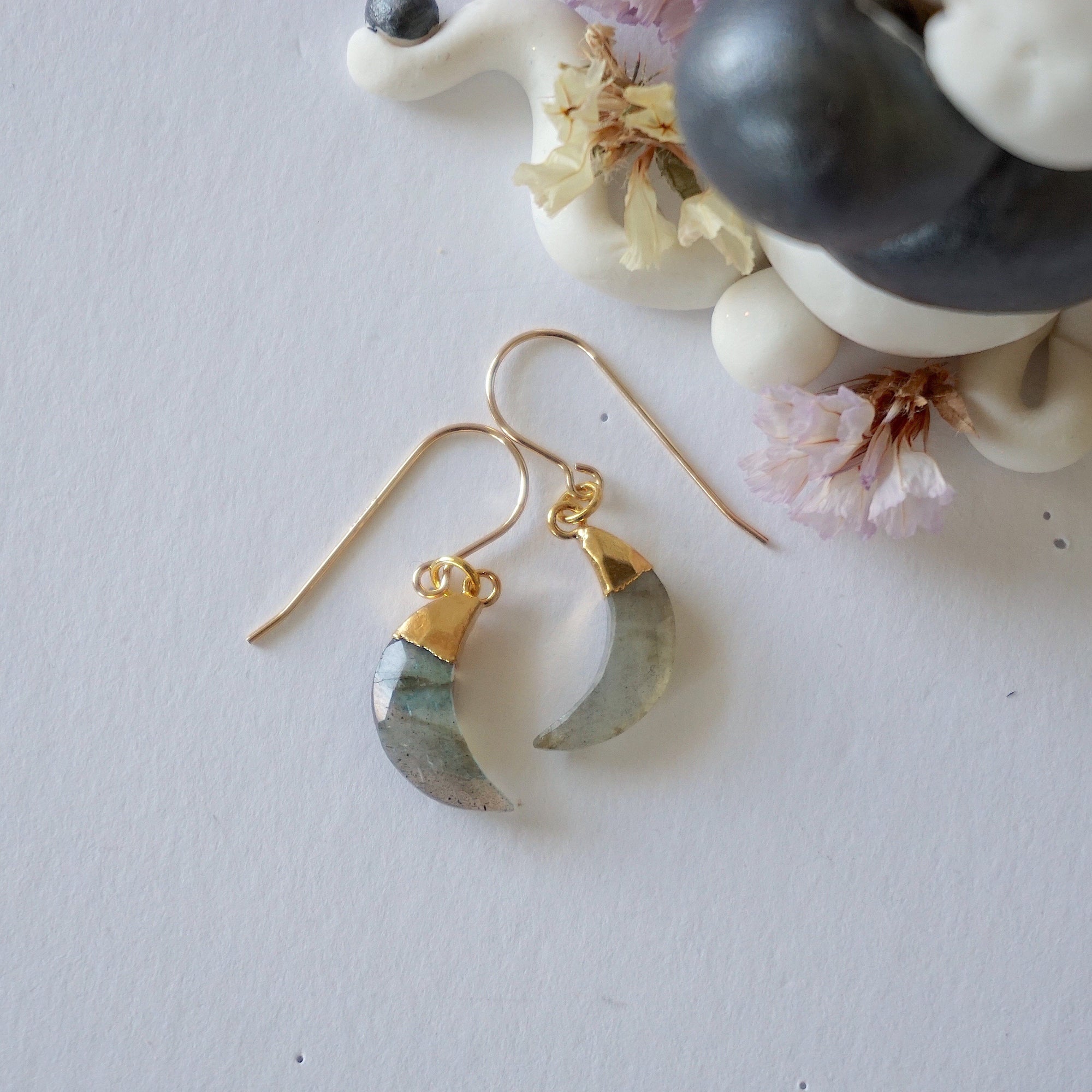 Labradorite 14K Gold Moon Earring Designs by Nature Gems