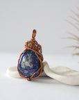 Lapis Lazuli Crystal Necklace - Antique Bronze Wire Wrapped Pendant DesignsbyNatureGems