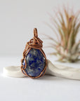 Lapis Lazuli Crystal Necklace - Antique Bronze Wire Wrapped Pendant DesignsbyNatureGems