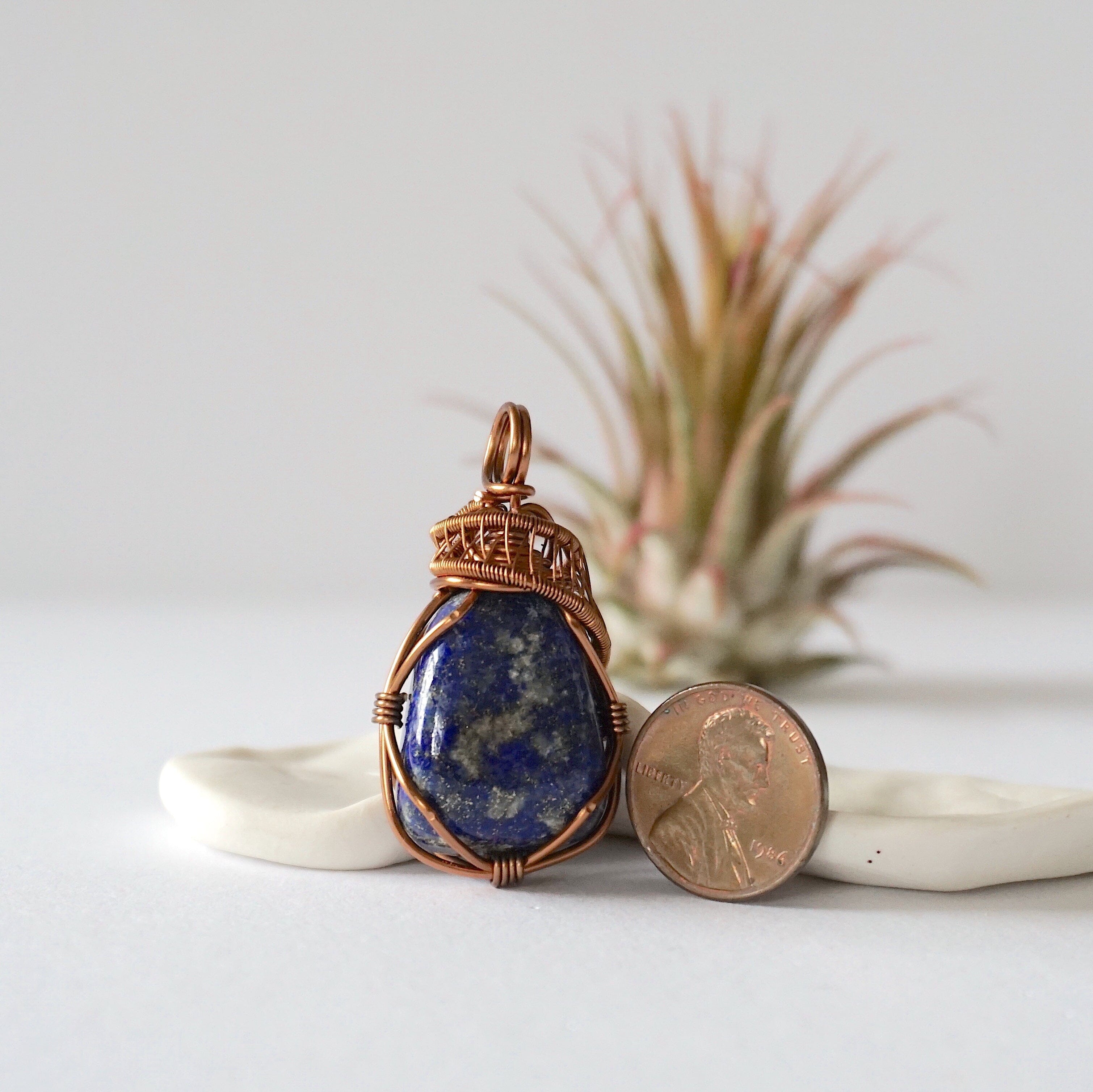 Lapis Lazuli Crystal Necklace - Antique Bronze Wire Wrapped